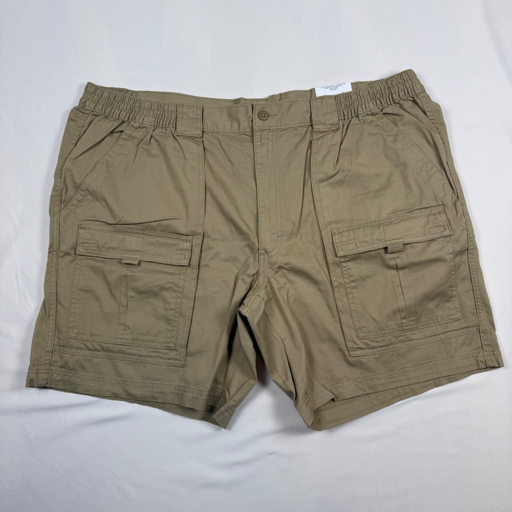 St. Johns Bay Mens Khaki Hiking Cargo Shorts 52 100% Cotton 9 Inch Inseam NWT